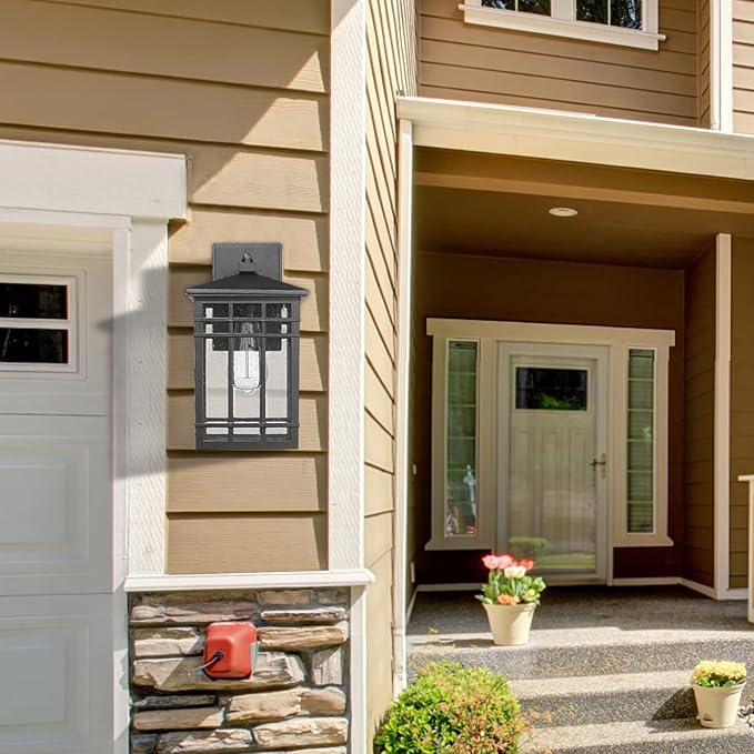 Dusk to Dawn Outdoor Wall Lantern,Exterior Wall Mount Light, 1-Light Outdoor Wall Lighting Fixture for Porch,Garage, Patio, Hallway and Entryway (Black-Wall Light, 1 Pack),DDAMS-W18-VerdiqueGarden