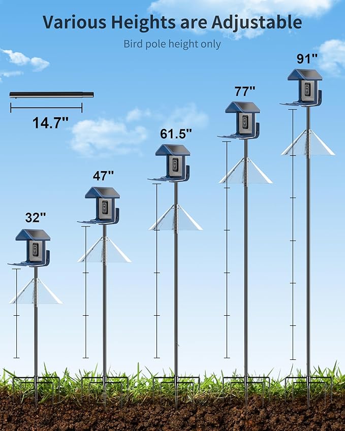Bird Feeder Pole with Squirrel Baffle - 104 Inch Bird House Pole for Outdoors Heavy Duty, Squirrel Proof Baffle with Stainless Steel Spring for Better Defense, Slip-Fit Connection-VerdiqueGarden