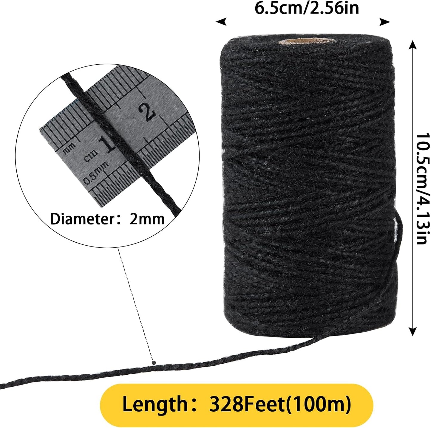 328 Feet 2mm Thick Black Natural Jute Twine, Garden Twine Heavy Duty Industrial Packing Materials String Wrapping, Arts, and Crafts, Halloween Wrapping, Gardening Applications-VerdiqueGarden