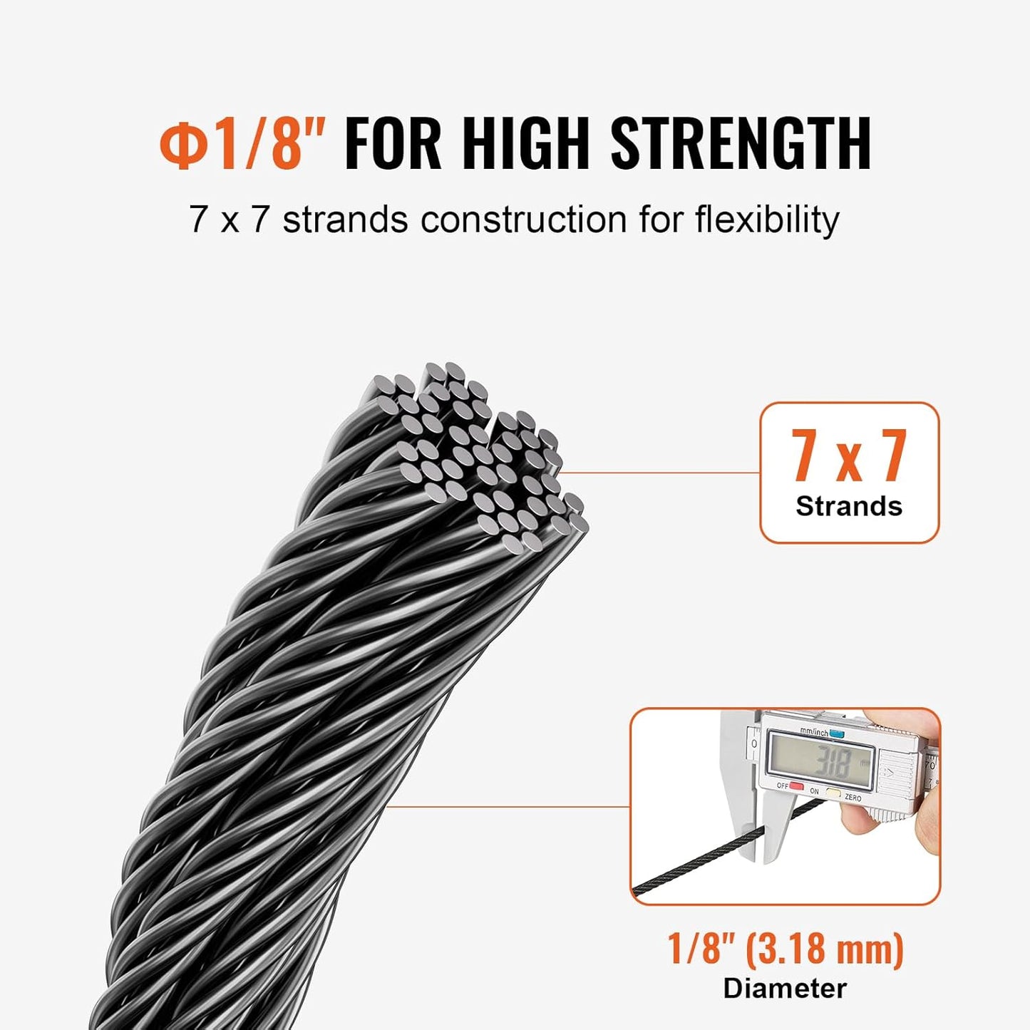 VEVOR 1/8 Black Stainless Steel Cable, 500 FT 316 Black Cable Railing Kit, Cable Railing System Wire Rope with Cutter & Gloves, 7x7 Strands Core Marine Aircraft Cable for Handrail Stair Deck Fence-VerdiqueGarden