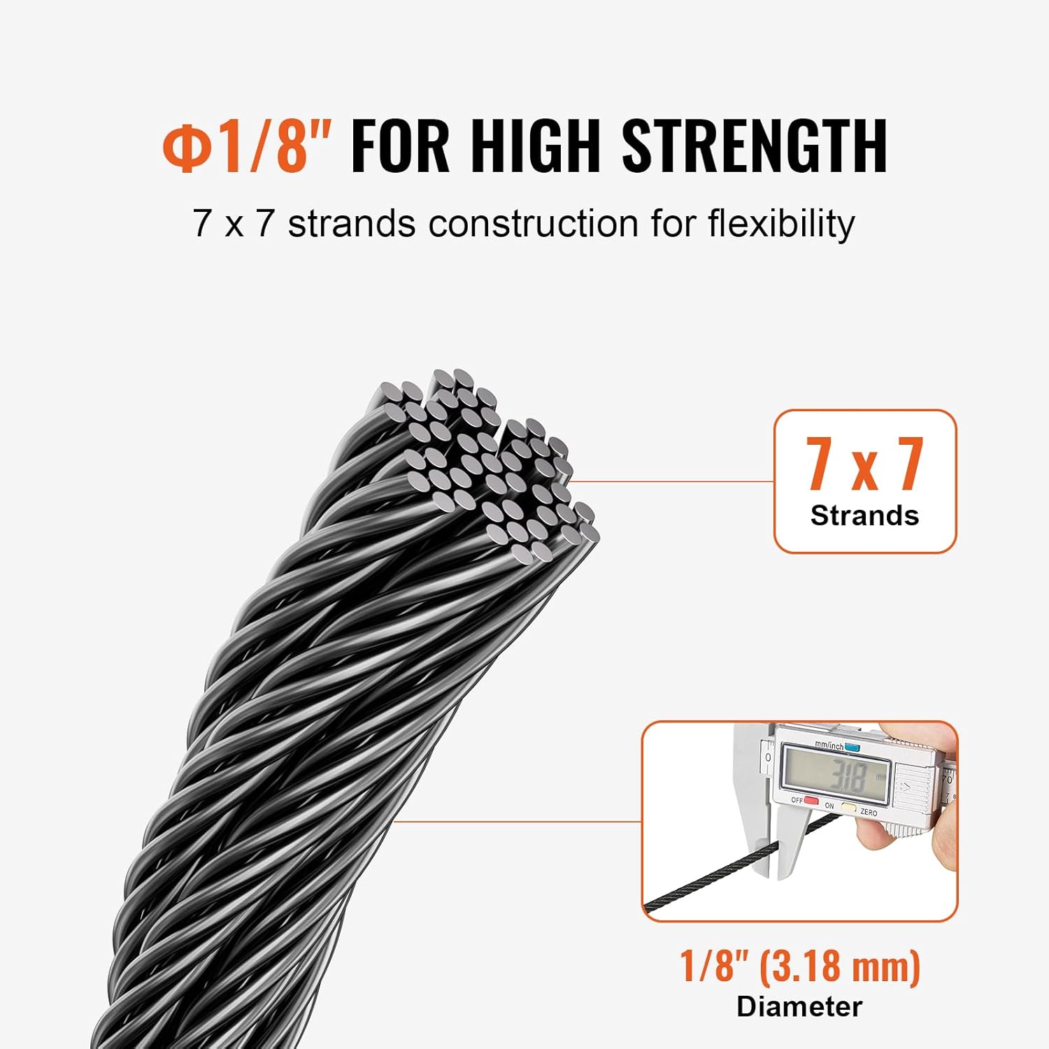 VEVOR 1/8 Black Stainless Steel Cable, 500 FT 316 Black Cable Railing Kit, Cable Railing System Wire Rope with Cutter & Gloves, 7x7 Strands Core Marine Aircraft Cable for Handrail Stair Deck Fence-VerdiqueGarden