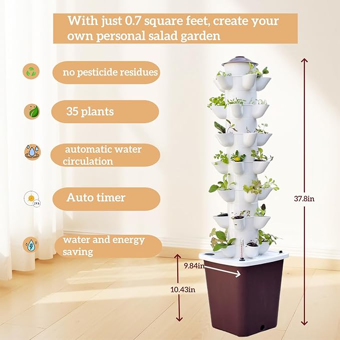 Hydroponic Growing System Kit – Indoor Vertical Hydroponic Garden Tower, 35 Planting Pods，Indoor Herb Garden,Lettuce Vegetables Hydroponic Growing Kit-VerdiqueGarden