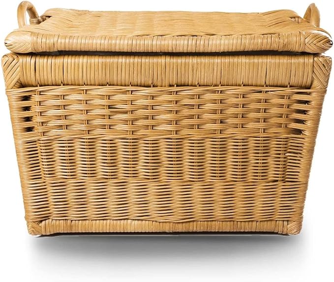 The Basket Lady Lift-Off Lid Wicker Storage Basket, Large, 24.5 in L x 18 in W x 17.5 in H, Sandstone-VerdiqueGarden