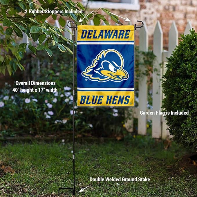 College Flags & Banners Co. Delaware Blue Hens Garden Flag with Stand Holder-VerdiqueGarden