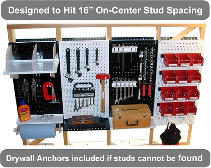 Wall Control Pegboard Organizer 4 ft. Metal Pegboard Standard Tool Storage Kit with Galvanized Toolboard and White Accessories-VerdiqueGarden