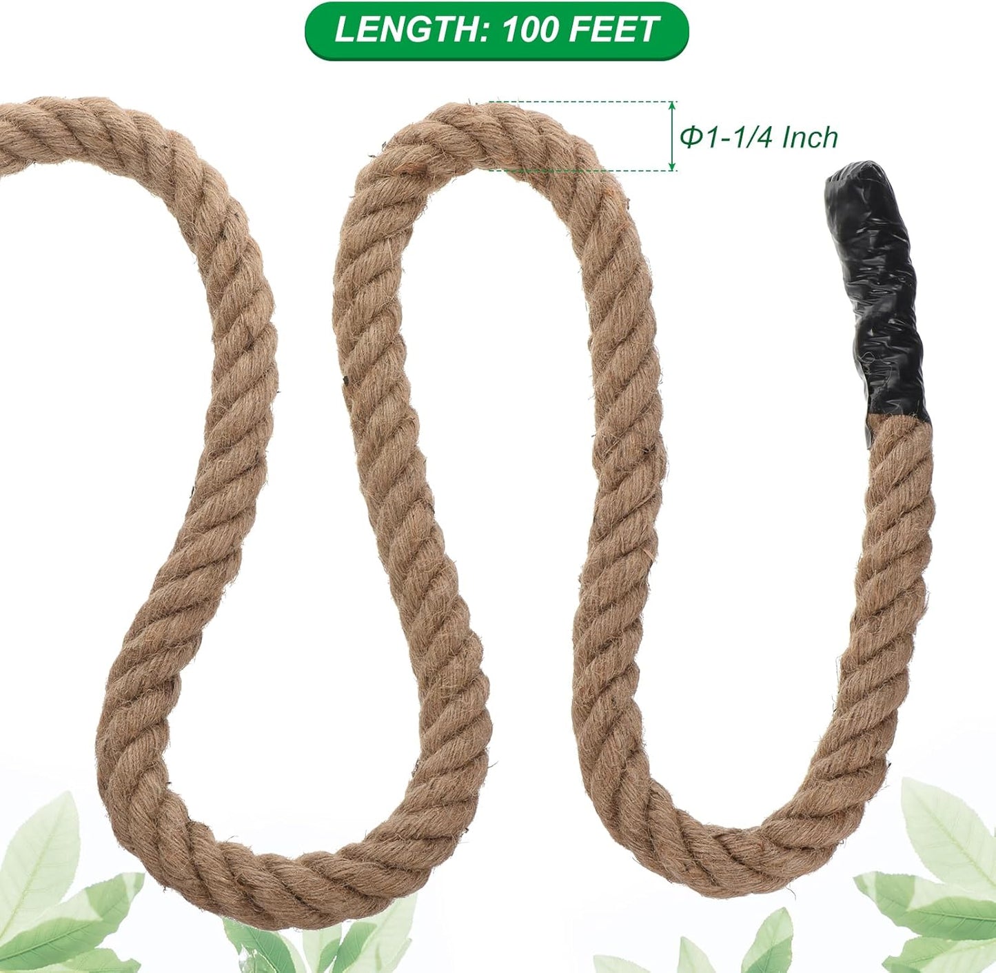 PATIKIL Twisted Manila Rope 1-1/4 Inch x 100 Feet Jute Rope Natural Thick Jute Rope Twine Burlap Rope for Docks Railings Bundling Craft Tug of War Decorating-VerdiqueGarden