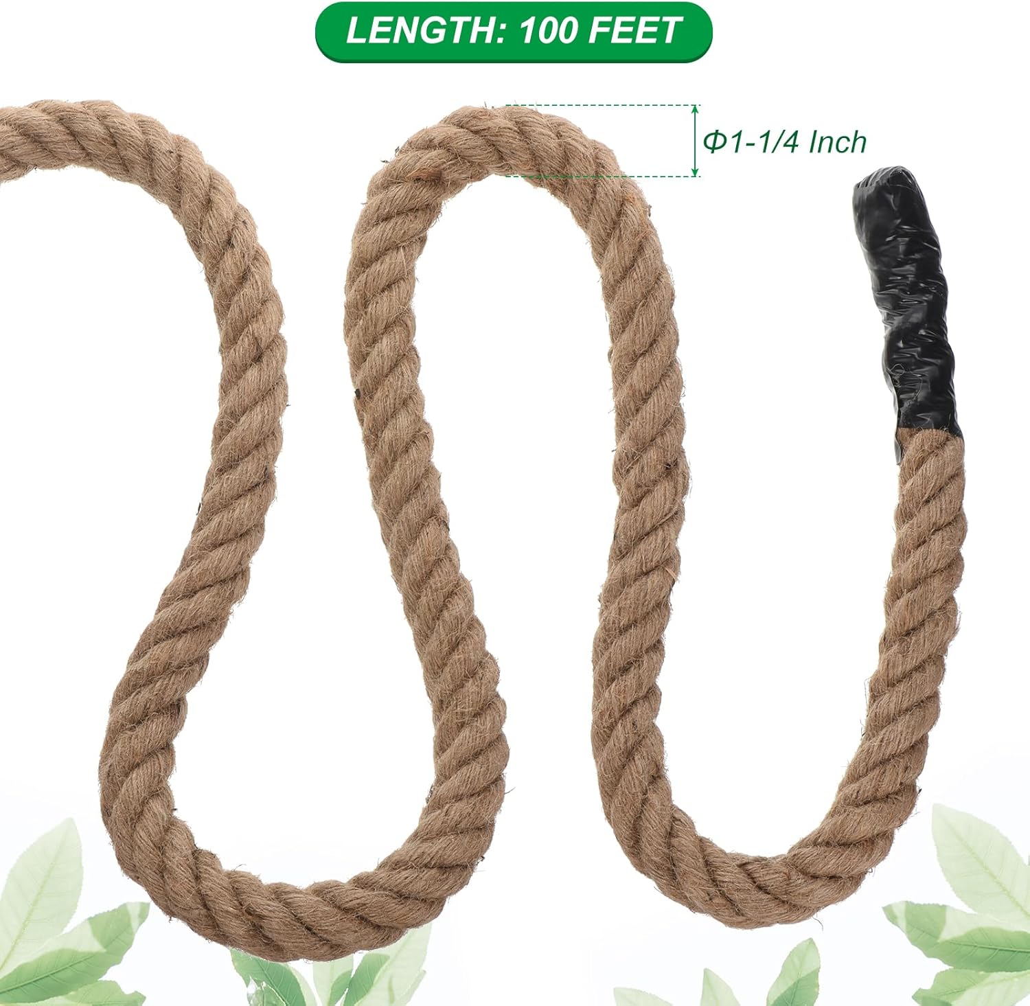PATIKIL Twisted Manila Rope 1-1/4 Inch x 100 Feet Jute Rope Natural Thick Jute Rope Twine Burlap Rope for Docks Railings Bundling Craft Tug of War Decorating-VerdiqueGarden