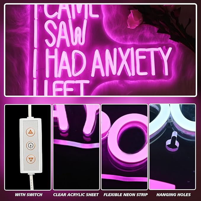 CAME SAW HAD ANXIETY LEFT Neon Sign Wall Decor, Neon Light for Christmas Party Bar Home Christmas Decorations Family Gifts-VerdiqueGarden