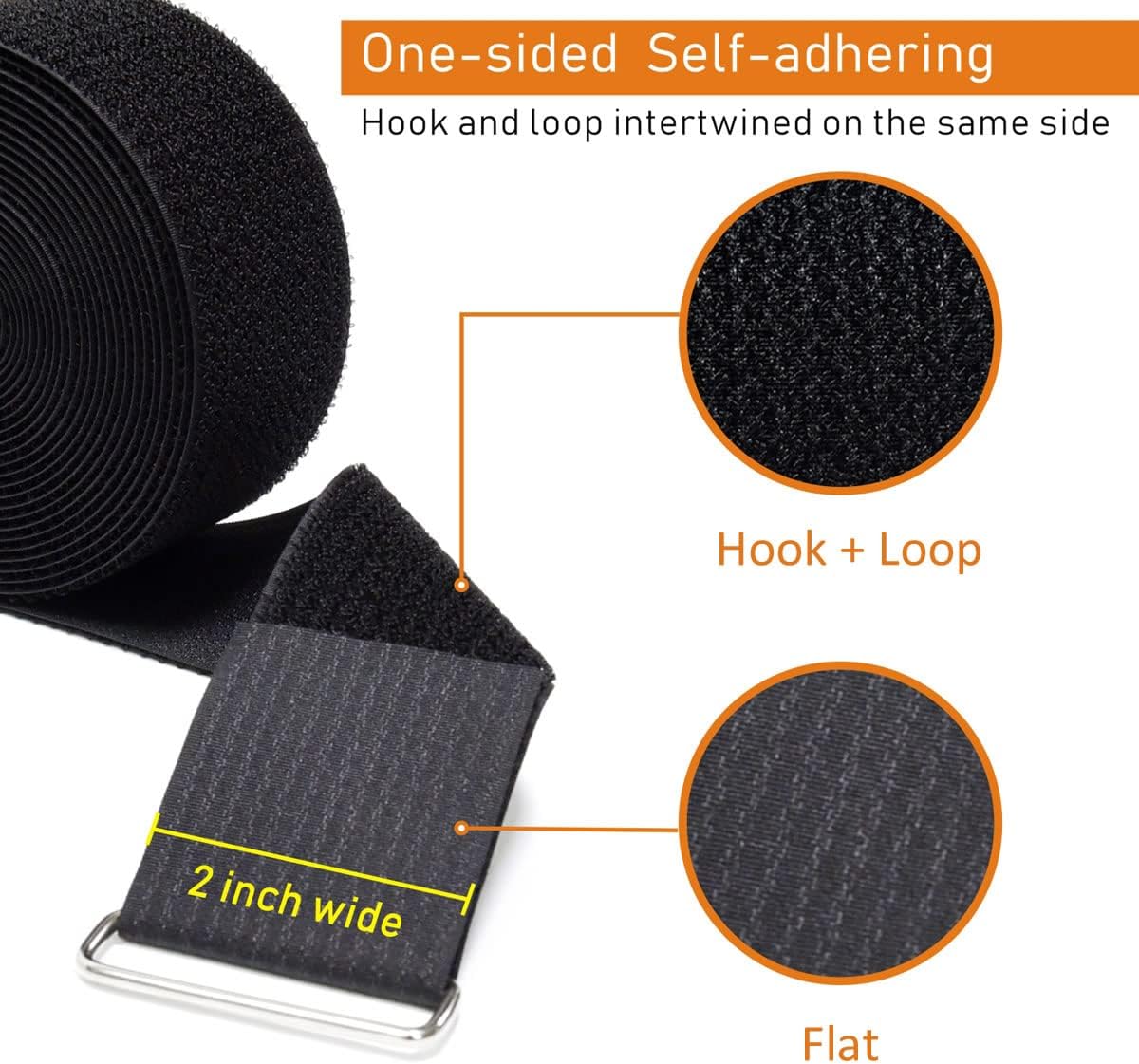 2" x32ft Reusable Cinch Strap with 20 Metal Buckles, Cut-to-Length Fastening Securing Straps, Adjustable Nylon Cable Straps and Cord Ties for Organizer or Storage, 2 inch Wide, Black-VerdiqueGarden