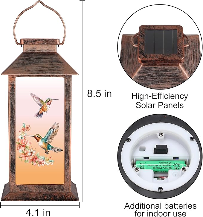 Solar Lantern Outdoor Waterproof Hummingbird Garden Decor Birthday Gifts for Women Mom and Grandma Solar LED Plastic Decorative Hanging Light for Yard(Hummingbird )-VerdiqueGarden