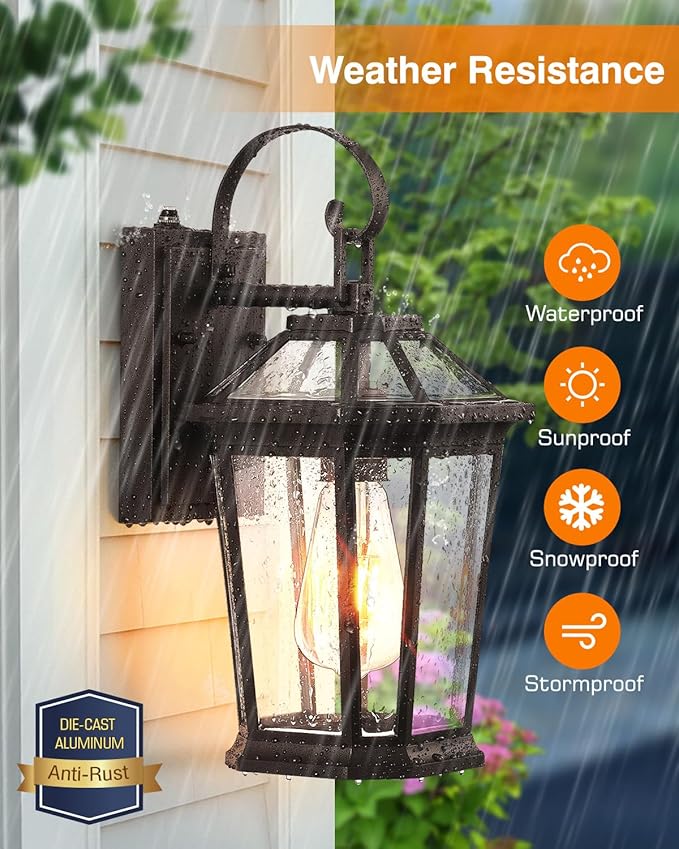 VIANIS Outdoor Wall Lights Dusk to Dawn, Oil Rubbed Bronze Exterior Lighting Fixtures for House, Waterproof ORB Porch Lights Wall Mount, Aluminum Outside Wall Sconce for Front Door, Garage-VerdiqueGarden