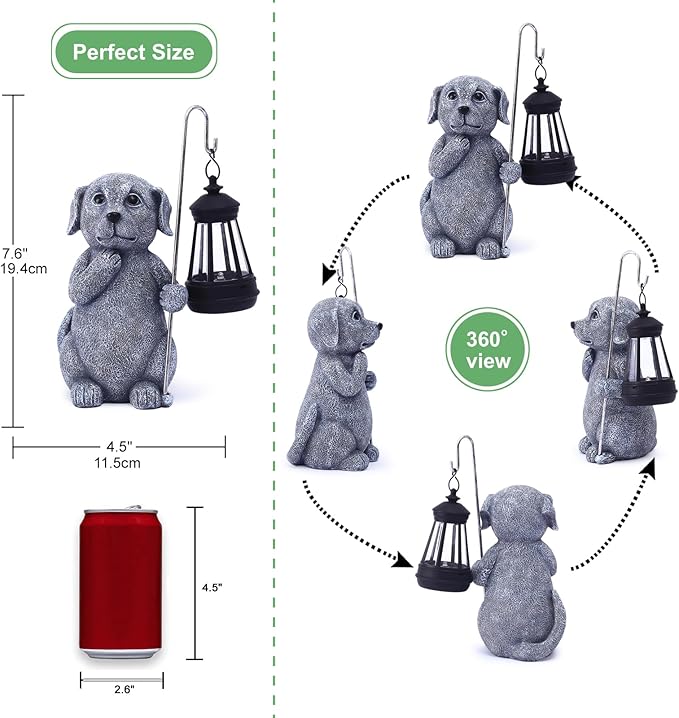 Garden Decor Solar Statues for Mom Grandma Birthdays for Women Sister Wife Lady - Front Patio Balcony Yard Art Lawn Ornaments Porch Outdoor Outside Decorations (Dog)-VerdiqueGarden