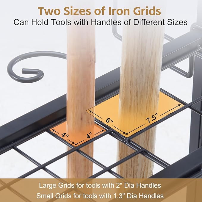 Lauren&Harold Garden Tool Organizer for Garage, Yard Tools Storage Rack with 2 Stair-Climbing Wheels, Gardening Tool Storage Holder for Garage, Yard, Lawn and Outdoor, Garden Tool Rolling Cart-VerdiqueGarden