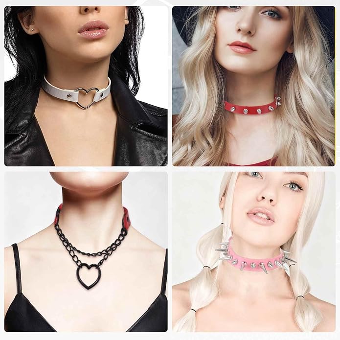MECCANIXITY Spiked Chokers, Metal Spike Studded Link Leather Collar Chokers Necklace with Spikes Gothic Jewelry Accessories
