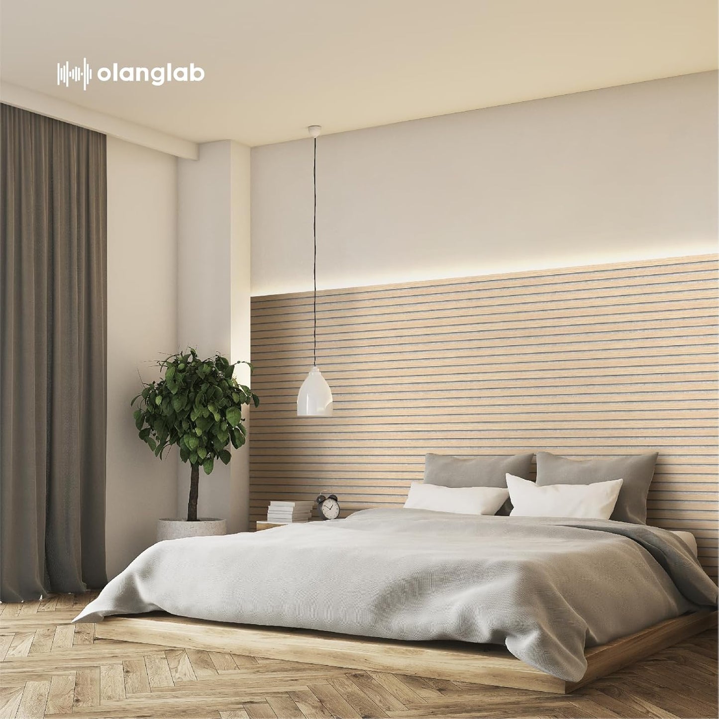 Olanglab Wood Slat Wall Panels, Wooden Wall Panels, 94.5"x12.6" Each 3D Wall Panels for Interior Wall Decor, 4 Pack in Total 94.5"x50.4" (Light Oak-Grey Felt)-VerdiqueGarden