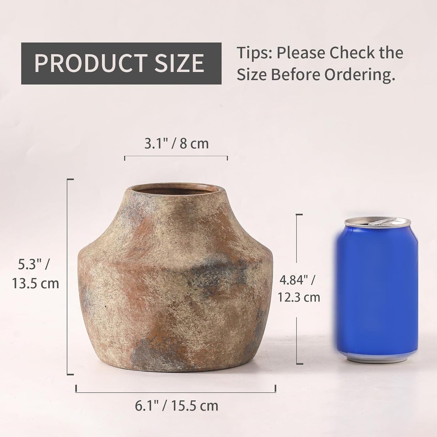 Mitt&Ditt Ceramic Flower Vase, 5.3 inch Pottery Farmhouse Rustic Vase, Handcrafted Weathered Vases, Small Flower Terracotta Vases for Home Decor, Living Room, Table, Shelf, Mantel, Neutral-VerdiqueGarden