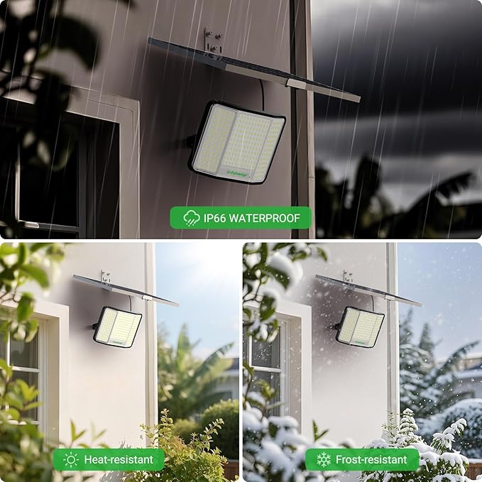intelamp Solar Flood Lights Outdoor Waterproof, 20000mAh 2000LM Floodlight Exterior with Remote 16.4 FT Cable, 2-12H Timer Dusk to Dawn Security Spots Lighting Outside for Garden Pathway-VerdiqueGarden