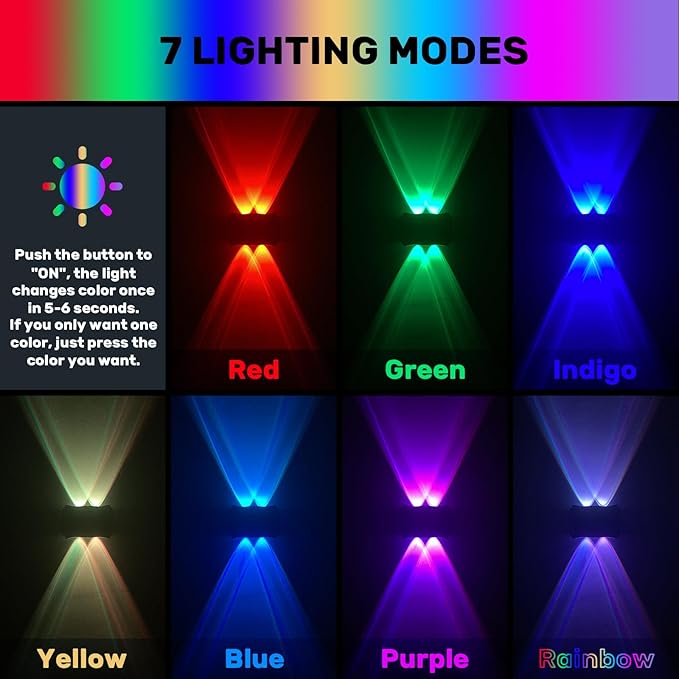 4LED Multi-Color Solar Wall Lights, Up and Down Lighting Solar Outdoor Light Waterproof IP65, Solar Fence Light for Yard Garden Garage Walkway Porch Christmas Decorations (4 Pack)-VerdiqueGarden