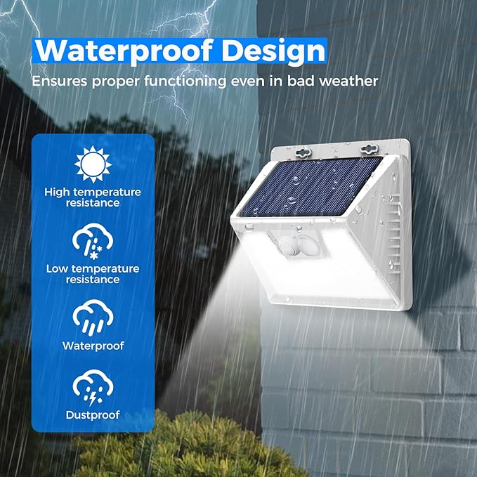 Peasur Solar Powered Lights Outdoor Motion Sensor, 2 Pack 140 LED Fence Light Waterproof, White Frame Security Wall Lighting for Outside Deck Yard Patio House Step-VerdiqueGarden