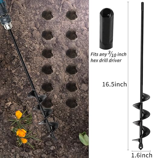 TCBWFY 4 Pack Garden Auger Spiral Drill Bits - 1.6"x9", 1.6"x16.5", 3"x16.5", 3"x12" - Heavy Duty Steel - Corrosion Resistant - Perfect for Post Holes, Earth & Lawn Augering,Planting Bulbs&Trees-VerdiqueGarden
