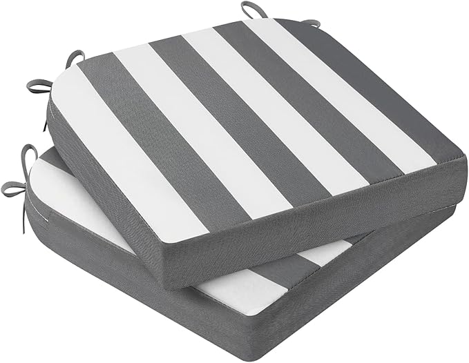 AAAAAcessories Outdoor Seat Cushions for Chairs, Waterproof, Fade-Resistant Patio Furniture Replacement Cushions, 17" x 16" x 2", Set of 2, Gray Cabana Stripe-VerdiqueGarden