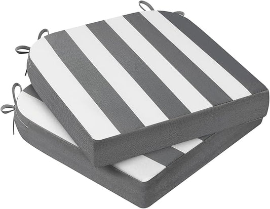 AAAAAcessories Outdoor Seat Cushions for Chairs, Waterproof, Fade-Resistant Patio Furniture Replacement Cushions, 17" x 16" x 2", Set of 2, Gray Cabana Stripe-VerdiqueGarden