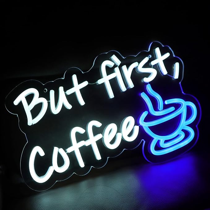 But First Coffee Neon Sign for Coffee Bar Pub Decor,Wall Art Decoration For Restaurant Living room,Led Light of Cafe,USB Power Supply With Metal Chain.-VerdiqueGarden