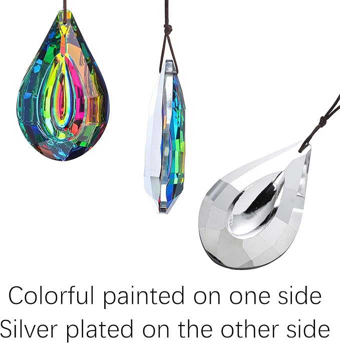 HDCRYSTALGIFTS Set 2 Crystal Prisms Suncatchers for Windows,76mm Rainbow Sun Catcher Glass Hanging Prisms Suncatcher Pendant for Home Garden Decor (Single Face Colorful)-VerdiqueGarden