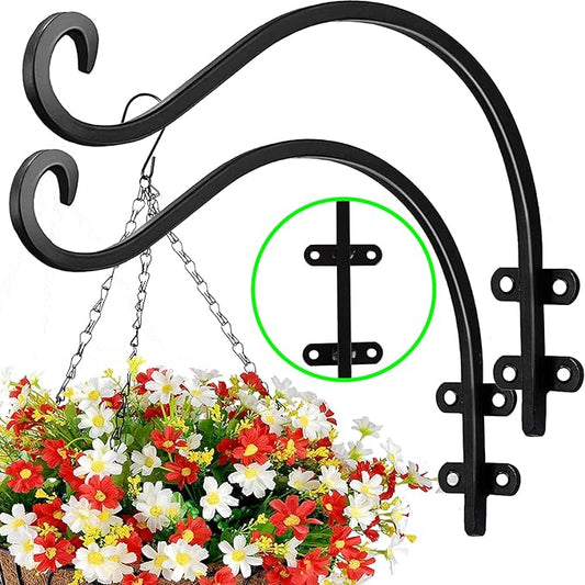 2 Pack Heavy Duty Plant Hanger Bracket, 16Inch Hanging Brackets for Plants Outdoor and Indoor, 80lbs Holding Capacity Metal Plant Wall Hooks, Black Hanging Plant Brackets for Flower Wind Bird Feeder-VerdiqueGarden