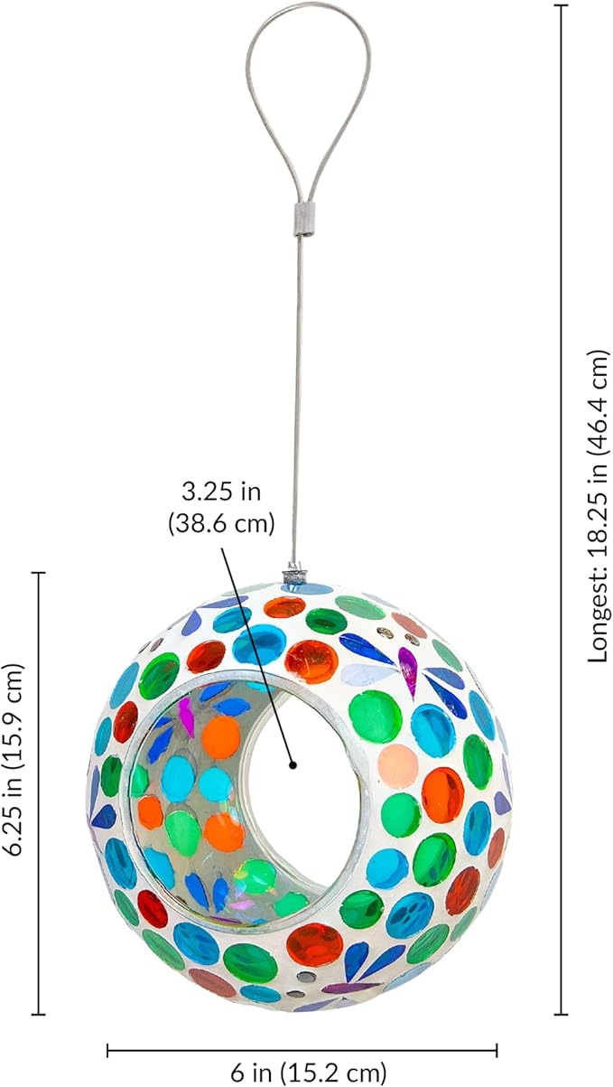 Sunnydaze 6-Inch Glass Mosaic Hanging Bird Feeder for Outdoors - Fly-Through Wild Bird Feeder - Dragonfly Dreams-VerdiqueGarden
