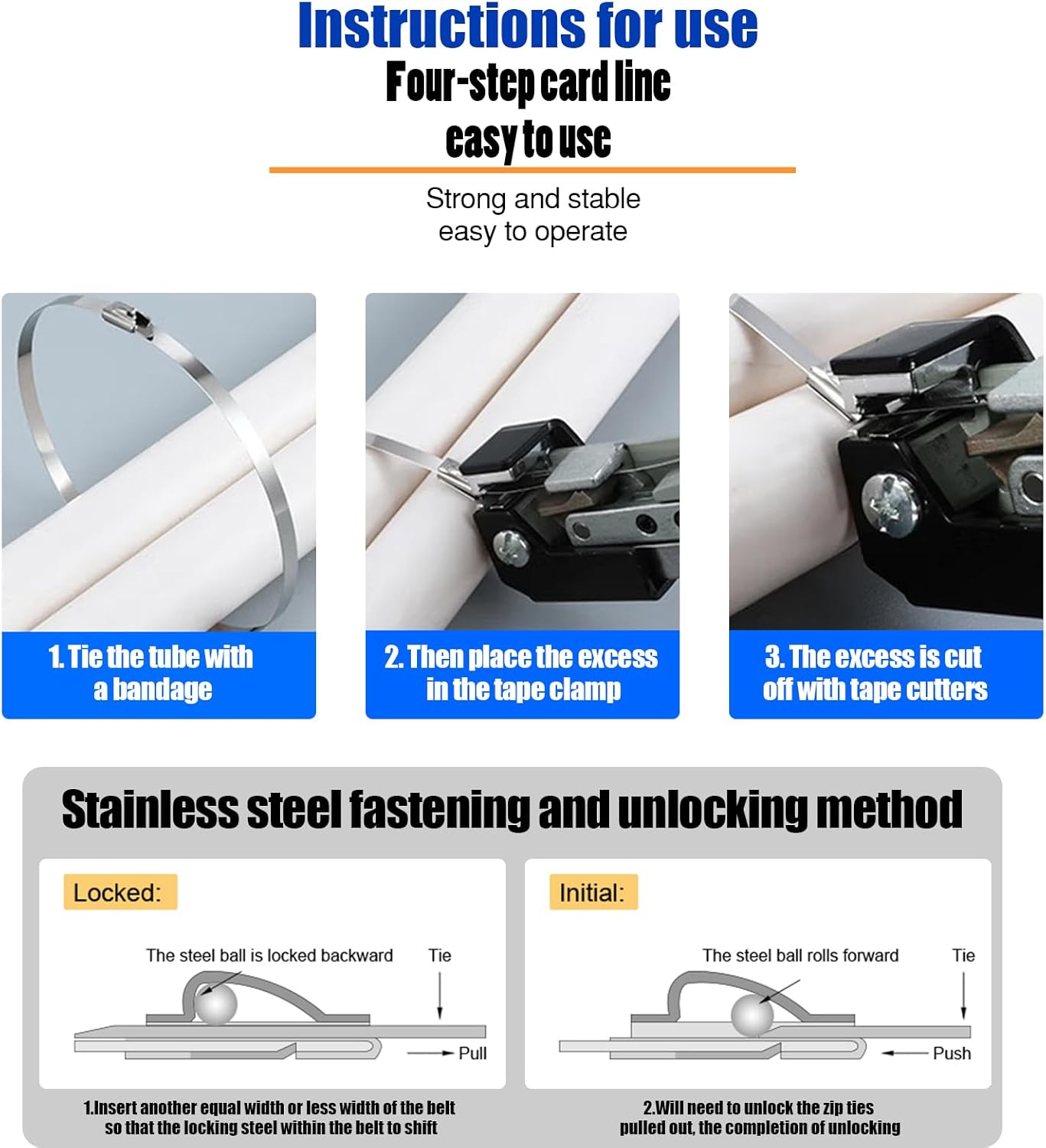 Metal Zip Ties 48 Inch, 500Lb Extra Long Stainless Steel Cable Ties, Heavy Duty Self-Locking Strap Ties, Strength for Exhaust Wrap, Garden Ties, pipes, Outdoor UV Resistant Large Tie Wraps 30 Pcs-VerdiqueGarden