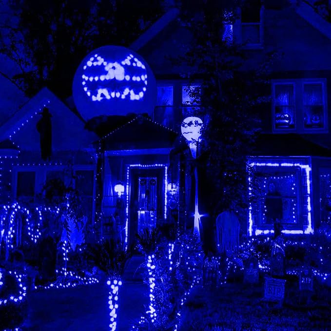 HISHINY LED Blue Christmas Net Lights Outdoor Christmas Decorations 5ftx5ft 100LED Green Wire,Connectable Outdoor Indoor Yard Mesh Shrub Net Lights String for Halloween Chritmas Party,Tree,Bush(Blue)-VerdiqueGarden