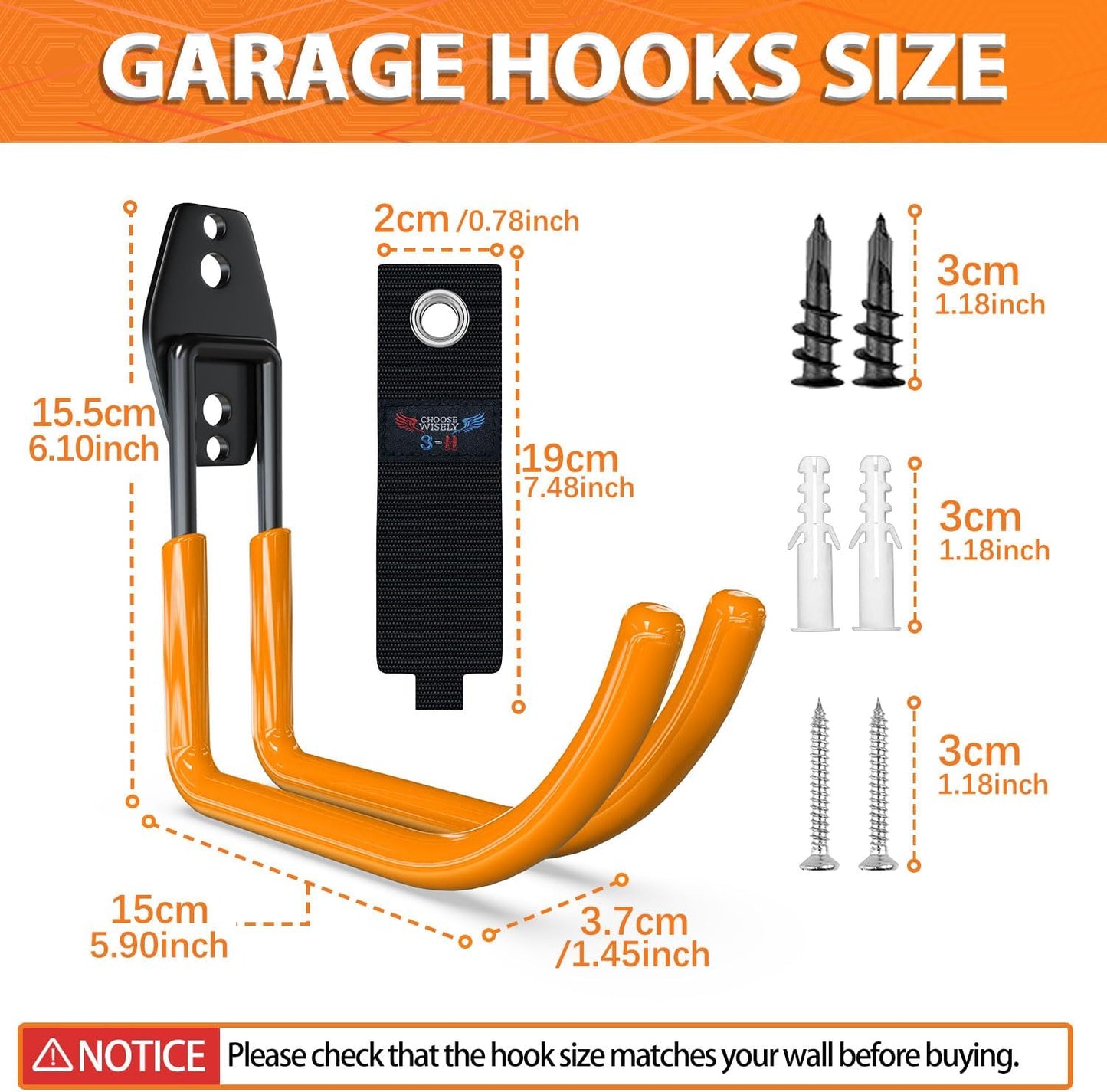 3-H Large Garden Hose Holder Wall Mount 4 Pack,Solid Steel Hose Hanger,Water Hose Holders for Outside,Perfect for Hanging Outdoor Air Hose,Ropes,Pipes,Garden Tools,Ladders,Bikes,Bulk Items(Orange)-VerdiqueGarden