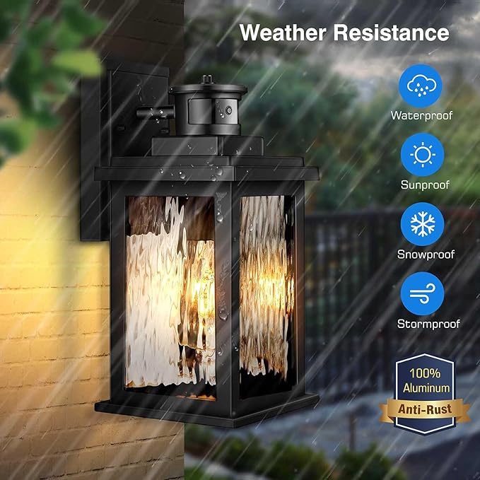 VIANIS Porch Lights Outdoor with Motion Sensor, Dusk to Dawn Outdoor Wall Lights Lantern, Anti-Rust Matte Black Outside Light Fixture Sconce for House, Patio, Garage, Waterproof-VerdiqueGarden