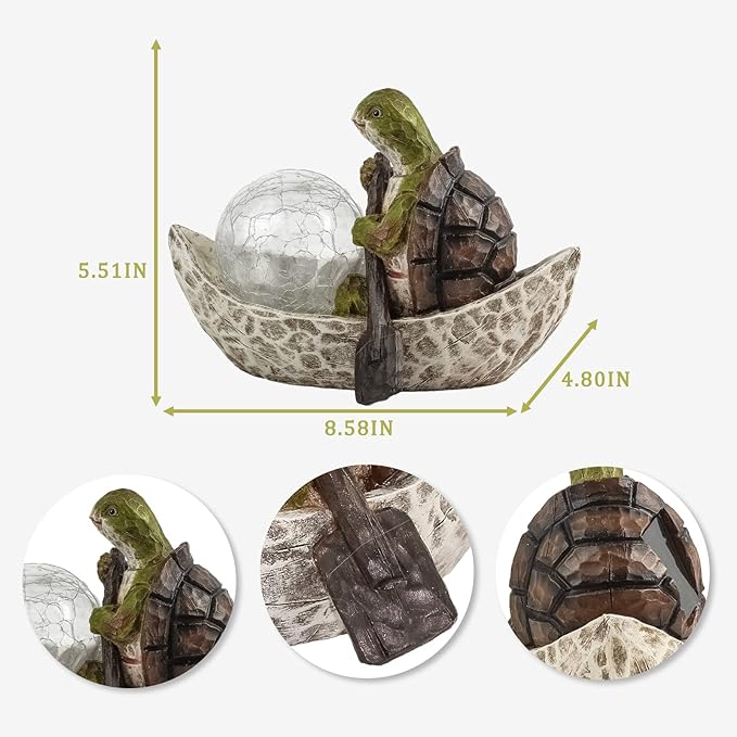 Garden Statue of Turtle,Garden Decor Turtle Figurine,Turtle Outdoor Statue,Solar Turtle Decor for Patio,Balcony,Yard,Lawn Ornament,Perfect Garden Gift-VerdiqueGarden