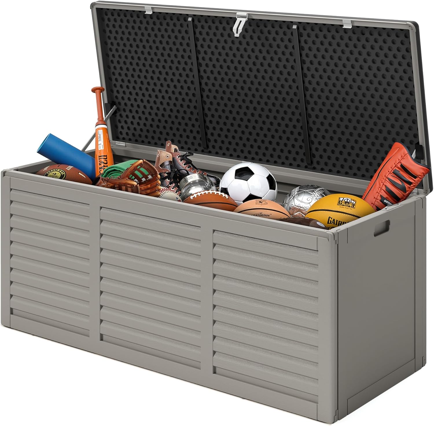 130 Gallon Deck Box Outdoor Waterproof Storage Box Lockable Resin Outdoor Storage Box for Garden Tools Patio Cushions UV-Resistant & Easy Assembled (Gray)-VerdiqueGarden