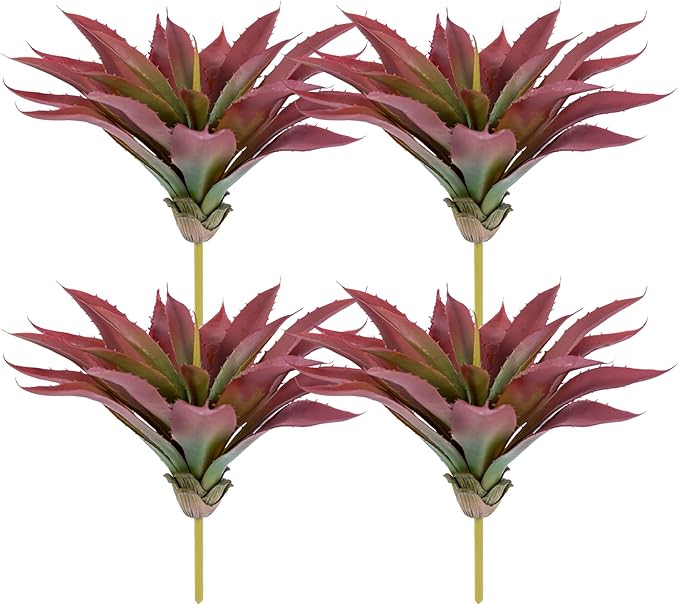 Veryhome Succulents Plants Artificial Aloe Plant, 12.5Inch Large Faux Succulents Unpotted, Premium Crafting DIY Greenery Decor for Indoor & Outdoor(4Pcs-Red)-VerdiqueGarden
