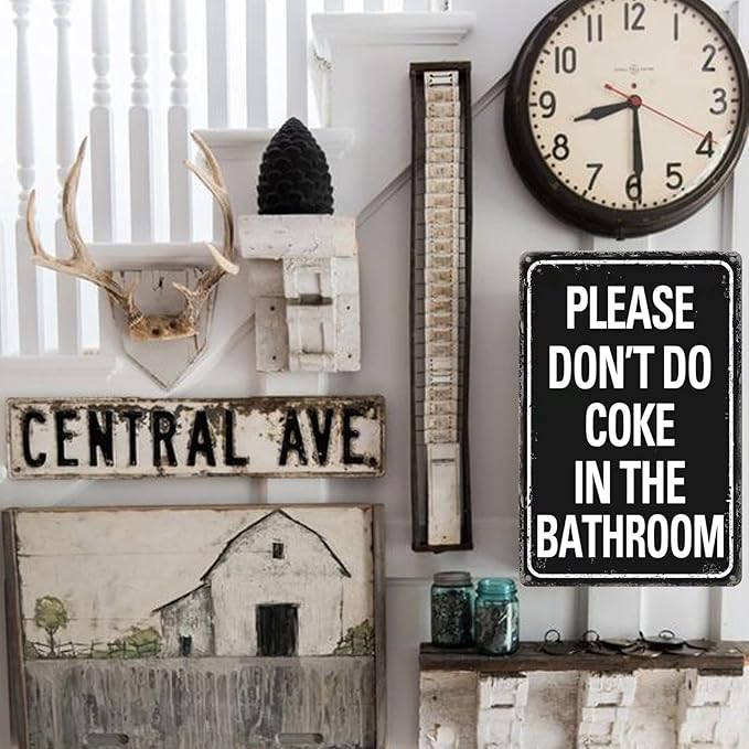 Please Don'T Do Coke In The Bathroom Sign Funny Room Decor For Men Cool Tapestry For College Dorm Metal Tin Signs Man Cave Decor Toilet Sign Black 12 X 8 Inch-VerdiqueGarden