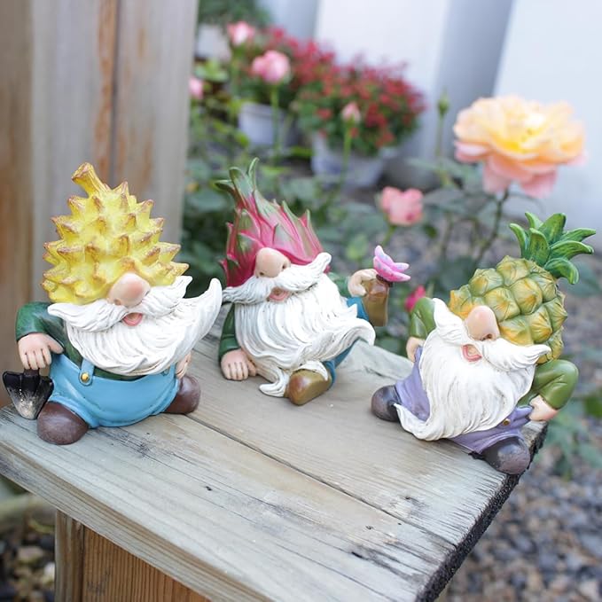 3 PCS Funny Garden Gnome Statues, Creative Resin Dwarf Sculptures, Outdoor Yard Decor, Gnomes Tree Faces for Lawn, Patio, Porch, Miniature Fairy Garden Accessories, Novelty Gift for Indoor/Outdoor Use-VerdiqueGarden