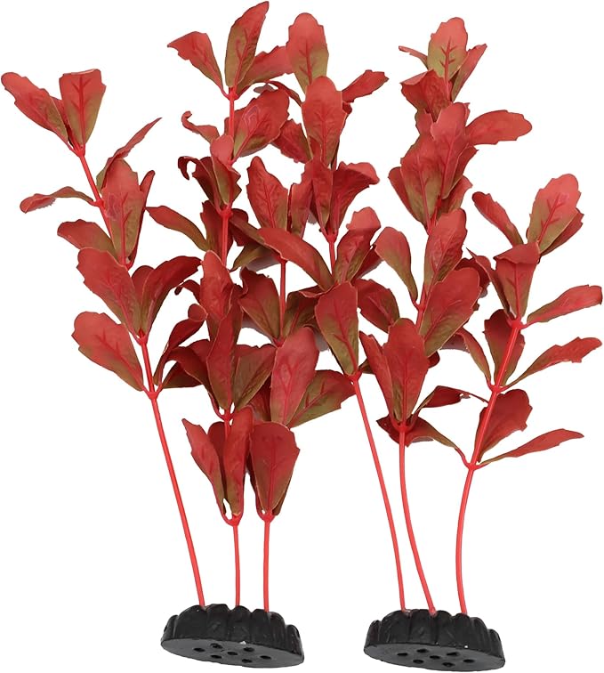 2-Pack 12 Inch Aquarium Silk Aquarium Plants, Artificial Plastic Plant for Small Tank, Goldfish, Fish Hides (Red, 12 Inch)