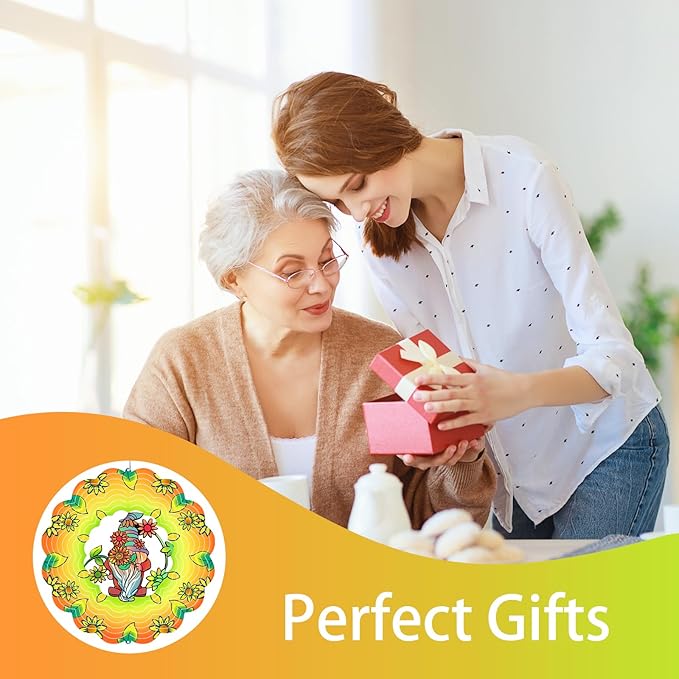 Gnomes Metal Wind Spinners Gnome Gifts for Mom Women Grandma,12inch Hanging Wind Spinner for Outdoor&Indoor Decor Wind Kinetic Ornament for Yard Garden Decoration-VerdiqueGarden