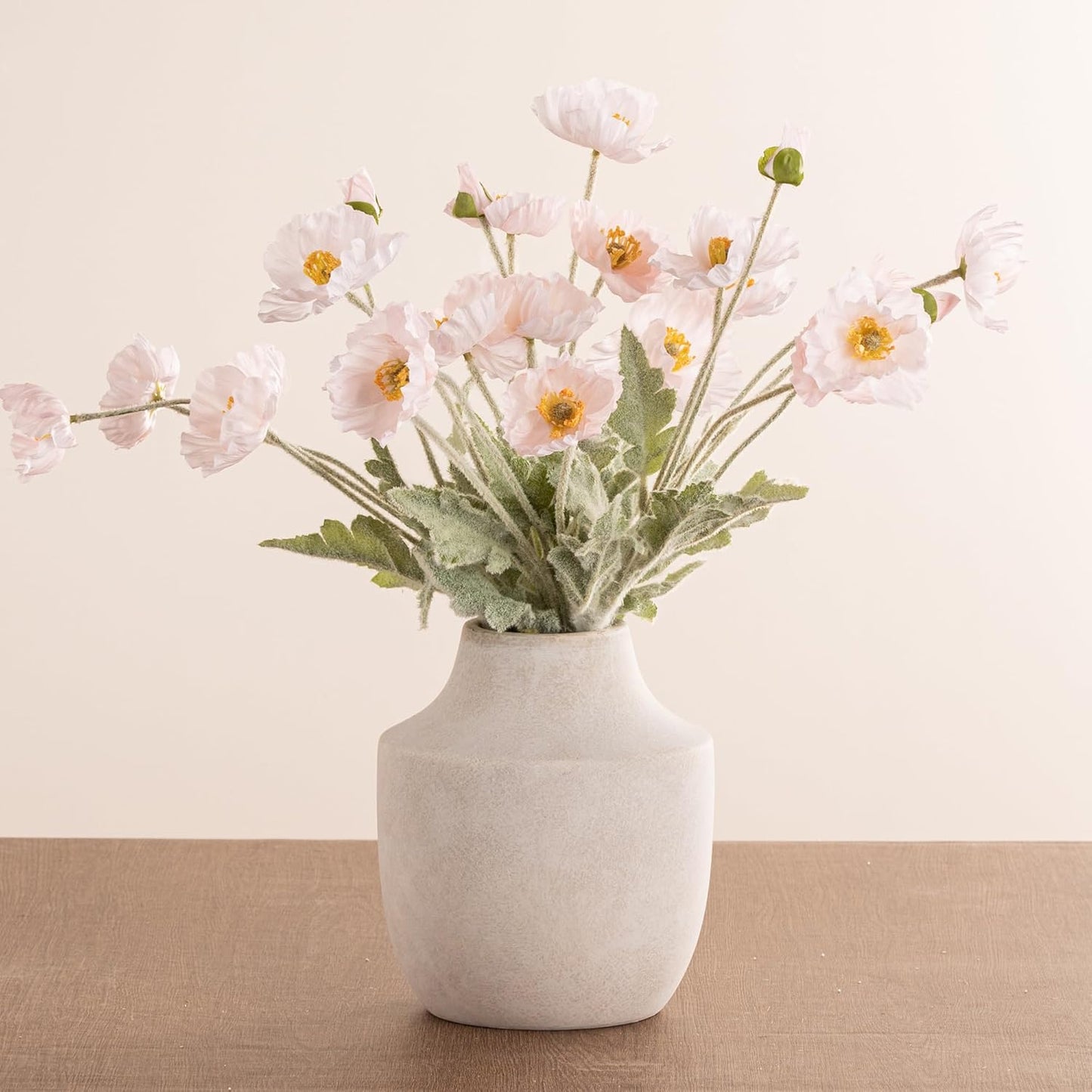 Mitt&Ditt Ceramic Flower Vase, 7.5 inch Off-White Farmhouse Rustic Vase, Handcrafted Weathered Pottery Vases, Small Flower Terracotta Vases for Home Decor, Living Room, Table, Shelf-VerdiqueGarden