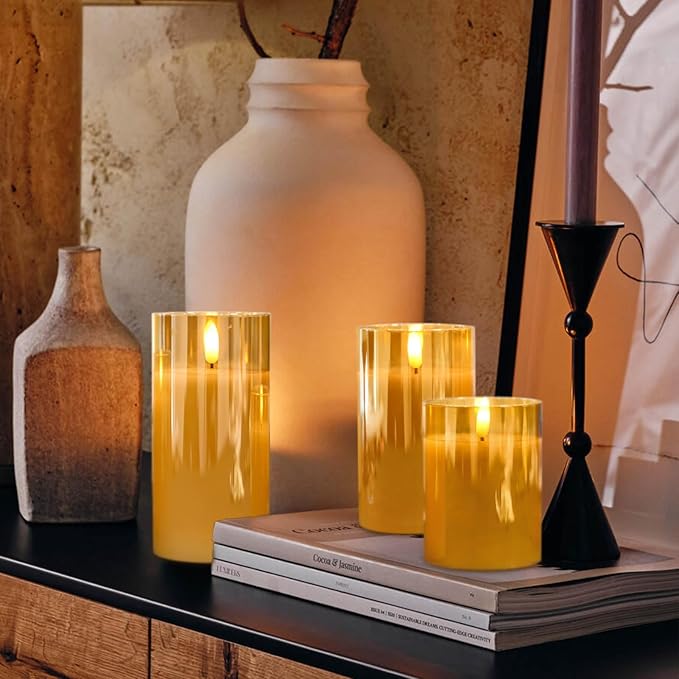 Rechargeable Candles Flickering with Remote, Rechargeable Flameless Candles with Timer, LED Candles Battery Operated with 3D Wick and Charging Cable for Valentine's Day Home Decor(Gold)-VerdiqueGarden