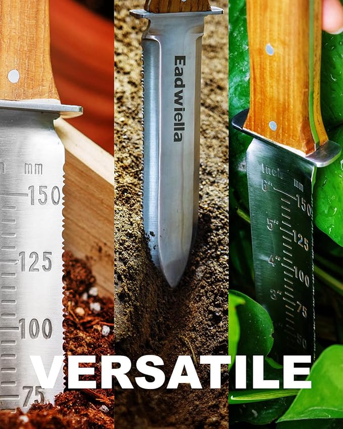 Hori Hori Trowel Knife Japanese Weeding Knife Garden Knife Tool with Sheath for Landscaping Digging, Dividing Plants, Planting Bulbs, Digging Out Weeds, Removing Rocks, Cutting Through Roots-VerdiqueGarden