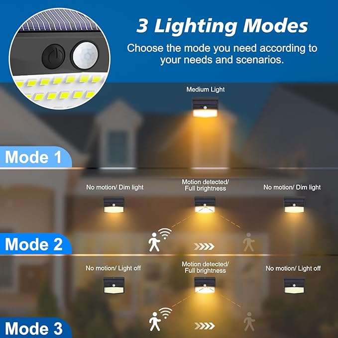 [138 LED/8 Packs] Solar Motion Sensor Lights Outdoor Waterproof with 3 Lighting Modes Solar Wall Lights Solar Security Powered Lights for Garden Fence Yard Deck Garage, Warm White-VerdiqueGarden