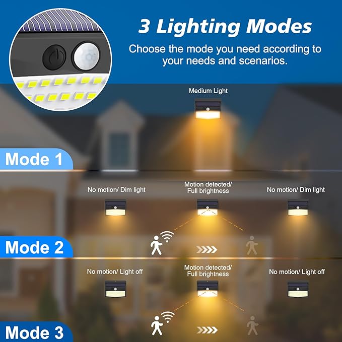 Solar Motion Sensor Outdoor Lights [138 LED/2 Packs] Solar Security Lights Outdoor with 3 Lighting Modes Solar Powered Lights Waterproof for Outside Wall Garden Fence Backyard Deck, Warm White-VerdiqueGarden