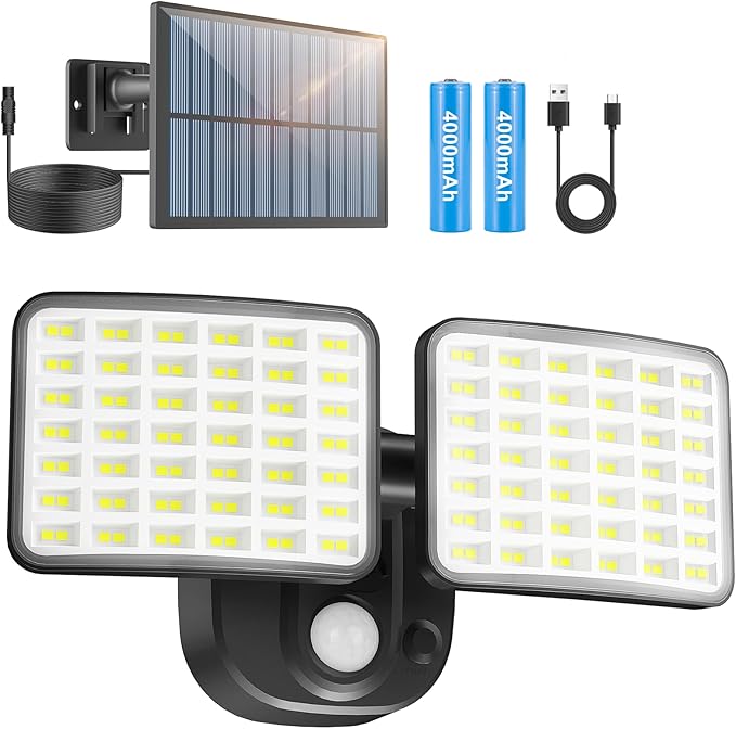 Rechargeable Battery Powered Motion Sensor Outdoor Lights 3 Months Endurance, 3000LM LED Flood Light Outdoor Supports Solar & USB Charging for Garage Yard Entryways Patio Garden-VerdiqueGarden