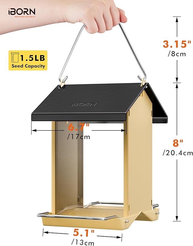 iBorn Bird Feeders for Outdoors,Bird House Feeder with Weatherproof Metal Roof & 8 Drain Holes,Fully Detachable Birdfeeder Design,Easy Clean & Refill,Chew-Proof PC Windows,1.5 Lbs Capacity,Black Roof-VerdiqueGarden