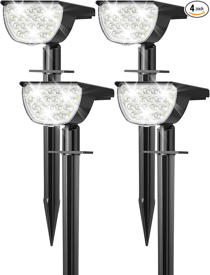 Solar Lights Outdoor Waterproof IP65, 76 LED 3 Lighting Modes Solar Spot Lights Outdoor Yard Garden Landscape Pathway (Cool White, 4 Pack)-VerdiqueGarden