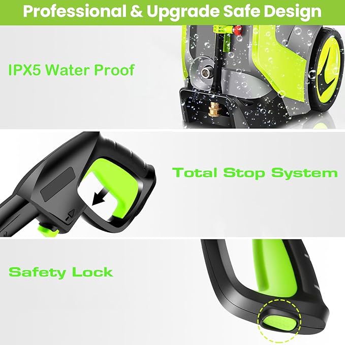 Electric Pressure Washer 5000PSI 4.0GPM Power Washers with M22-14mm Pressure Hose 33FT, Power Sprayers High Pressure with 1/4" QC Compatible Surface Cleaner for Home Cars Driveways, LGreen-VerdiqueGarden